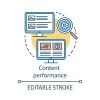 Content performance concept icon. Digital marketing benefit idea thin line illustration. Content relevance optimization, brand promotion. SMM metrics. Vector isolated outline drawing. Editable stroke