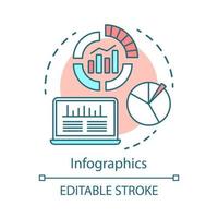 icono del concepto de infografía. canales para seo idea ilustración de línea fina. análisis de marketing digital. tráfico, métricas de conversiones. estadísticas de smm. dibujo de contorno aislado vectorial. trazo editable vector