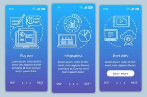 Awareness content blue gradient onboarding mobile app page screen vector template. Infographics, video walkthrough website steps with linear illustrations. UX, UI, GUI smartphone interface concept