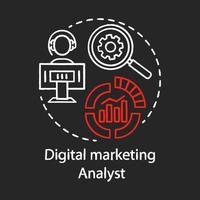 Digital marketing analyst chalk concept icon. SMM metrics specialty idea. Online statistics analysis. Marketing strategies developing. Products promotion. Vector isolated chalkboard illustration