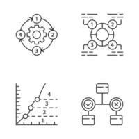 Diagram concepts linear icons set. Decision, explanatory, phase, process charts. Information symbolic representation. Thin line contour symbols. Isolated vector outline illustrations. Editable stroke