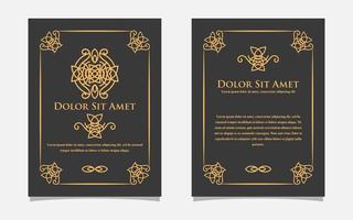 Vintage gold greeting card design with a black background. Luxury gold ornament template. For invitation, menu, wallpaper, brochure, decoration. vector