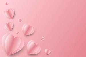 Vector illustration Valentine's day concept background, 3d red and pink paper hearts and clouds are holding by sting on top, soft pink background feel like fluffy in the air.