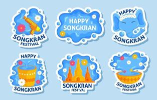 Songkran Festival Sticker Set vector