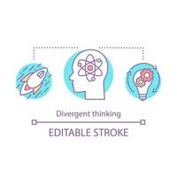 Divergent thinking concept icon. Creative idea generation thin line illustration. Brainstorming. Solution searching. Fast problem solving. Vector isolated outline drawing. Editable stroke