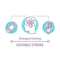 Divergent thinking concept icon. Creative idea generation thin line illustration. Brainstorming. Solution searching. Fast problem solving. Vector isolated outline drawing. Editable stroke