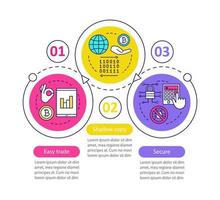 Plantilla de infografía de vector de negocio de Internet. aplicación de comercio en línea. copia sombra, seguridad digital. visualización de datos con tres pasos y opciones. gráfico de la línea de tiempo del proceso. diseño de flujo de trabajo con iconos