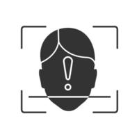 Face ID scan unidentified glyph icon. Silhouette symbol. Facial recognition. Face scan. Permission access rejected. Negative space. Vector isolated illustration