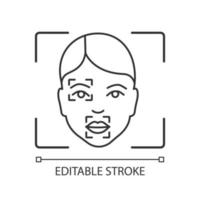 Face scanning procedure linear icon. Facial recognition markers, points thin line illustration. Partial matching analysis. Contour symbol. Vector isolated outline drawing. Editable stroke
