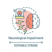 icono del concepto de deterioro neurológico. Ilustración de línea fina de idea de trastorno del sistema nervioso. dibujo de contorno aislado del vector de disfunción cerebral. neurología. discapacidad mental, lesión. trazo editable