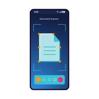 Document scanner smartphone interface vector template. Mobile app page blue gradient design layout. Text scan, recognition screen. Flat UI for application. File conversion, formatting. Phone display