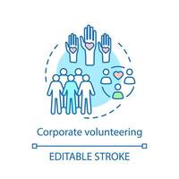 Corporate volunteering concept icon. Employer supported charity. Charitable foundation. Employee volunteering program idea thin line illustration. Vector isolated outline drawing. Editable stroke