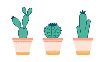 conjunto de cactus de dibujos animados lindo para la decoración del hogar, el interior o la tarjeta de felicitación vector