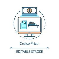 Cruise price offer concept icon. Online payment idea thin line illustration. Travel agency deal, discounts. Excursions, tours booking. Vector isolated outline drawing. Editable stroke