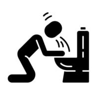 vómitos, icono de glifo de náuseas. alergia, intoxicación alimentaria, síntoma de resaca. símbolo de silueta. espacio negativo. reacción alérgica. humanos vomitando, vomitando en el baño. vector ilustración aislada