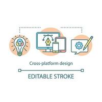 icono de concepto de diseño de plataforma cruzada. desarrollo de la interfaz de usuario de la aplicación receptiva. ilustración de línea fina de idea de usabilidad. aplicación adaptativa ui, ux, gui. dibujo de contorno aislado vectorial. trazo editable vector