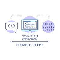 Software programming environment concept icon. App engineering, program development idea thin line illustration. IT industry, script writing language. Vector isolated outline drawing. Editable stroke