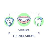 Oral health concept icon. Protection against caries. Perfect smile. Guaranteed treatment. Dental clinic. Healthy teeth idea thin line illustration. Vector isolated outline drawing. Editable stroke