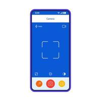 Smartphone camera interface vector template. Mobile camera screen. Photo device. Mobile app page blue design layout. Flat UI for photography application. Photo phone display