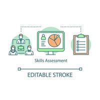 Skills assessment concept icon. Person ability analyzing idea thin line illustration. Team performance vector isolated outline drawing. Leadership, employee accomplishment. Editable stroke