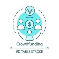 Crowdfunding concept icon. Fundraising. Project funding. Online funding campaign. Freelance. Crowdsourcing idea thin line illustration. Vector isolated outline drawing. Editable stroke