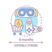 6 months concept icon. VR game subscription tariff idea thin line illustration. Virtual reality equipment. Service charge. Regular fee. Control lever. Vector isolated outline drawing. Editable stroke