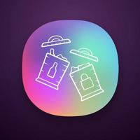 Trash sorting bins app icon. Trashcans for separating glass, paper waste. Rubbish containers for garbage separation. UI UX user interface. Web or mobile application. Vector isolated illustration