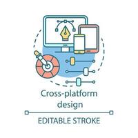 Cross platform design development concept icon. Responsive user interface, usability idea thin line illustration. Adaptive application UI, UX, GUI. Vector isolated outline drawing. Editable stroke
