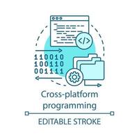 programación multiplataforma, icono del concepto de codificación. Ilustración de línea fina de idea de negocio de desarrollo de software. tecnología informática, ingeniería de aplicaciones. dibujo de contorno aislado vectorial. trazo editable vector