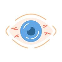 Diseño plano de conjuntivitis alérgica icono de color de sombra larga. primavera estacional, síntoma de alergia al polen de verano. Infección bacteriana, viral. irritación de los ojos, enrojecimiento. ilustración de silueta de vector