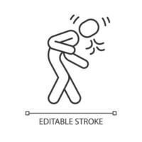 Coughing, sneezing linear icon. Flu, cold, respiratory disease, bronchitis symptom. Allergic asthma thin line illustration. Contour symbol. Vector isolated outline drawing. Editable stroke