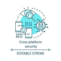 Cross platform cyber security concept icon. Data protection software, antivirus app idea thin line illustration. Information safety, cryptography. Vector isolated outline drawing. Editable stroke