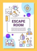 Diseño de plantilla de póster de sala de escape. banner de búsqueda, folleto, diseño de impresión de folletos con iconos lineales. Diseño de página de folleto de vector de juego de resolución de acertijos para revistas, folletos publicitarios