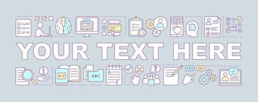 Language proficiency test word concepts banner. Your text here. Isolated lettering typography idea with linear icons. Online learning courses. Foreign language exam. Vector outline illustration