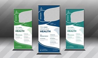 Modern medical clinic health roll up banner design Pro Vector