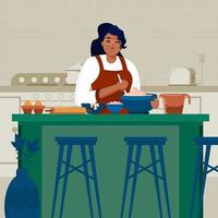 mujer horneando en concepto de cocina vector