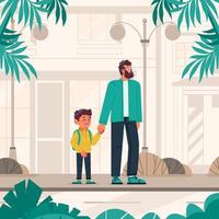 padre cruzando la calle con su hijo después del tiempo de unión vector