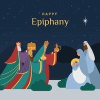 Three Wisemen and Baby Jesus Scene for Happy Epiphany Design Concept vector