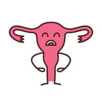 Sad uterus character color icon. Women s diseases, disorders. Infertility. Unhealthy female reproductive system emoji. Isolated vector illustration