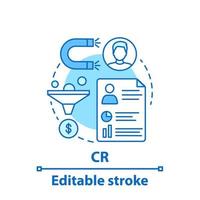 Conversion rate concept icon. CR. Sales funnel idea thin line illustration. Marketing. Website traffic. Vector isolated outline drawing. Editable stroke