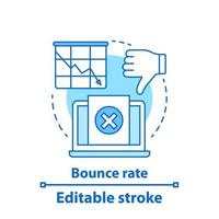 Bounce rate decreasing concept icon. SMM statistics, metrics. Low audience growth rate. Sales conversion idea thin line illustration. Vector isolated outline drawing. Editable stroke