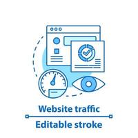 Website traffic concept icon. SMM metrics. Social media analytics idea thin line illustration. Audience growth, engagement, sales conversion rate. Vector isolated outline drawing. Editable stroke