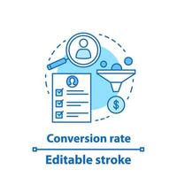 Conversion rate concept icon. CR. Sales funnel idea thin line illustration. Marketing. Website traffic. Lead generation. Vector isolated outline drawing. Editable stroke