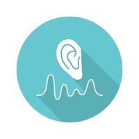 Acoustics turquoise flat design long shadow glyph icon. Sound transmission and hearing effect. Physics branch. Soundwave frequency, waveform generation. Vector silhouette illustration