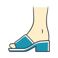 Mule sandals blue color icon. Woman stylish footwear design. Female casual shoes, luxury modern summer block high heels. Fashionable retro clothing accessory. Isolated vector illustration