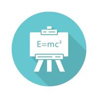Modern physics turquoise flat design long shadow glyph icon. Theory of relativity and quantum mechanics. Up-to-date physics and learning. Einstein formula on whiteboard. Vector silhouette illustration