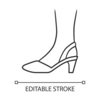 Slingback high heels linear icon. Woman stylish and classic footwear design. Female formal d orsay shoes. Thin line illustration. Editable stroke. Contour symbol. Vector isolated outline drawing