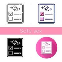 Sex test icon. Examination page. Male, female report. Gender determination and verification. Sexual preferance check. Safe sex. Flat design, linear and color styles. Isolated vector illustrations