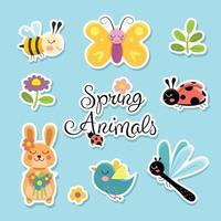 Cute Spring Animals Sticker Collection vector
