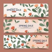 Banners de rebajas de primavera con flores. vector